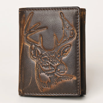 AMERICAN TANNER Genuine Leather Hand Burnished Trifold Wallet For Men Women H4.25 X W3 D0.5